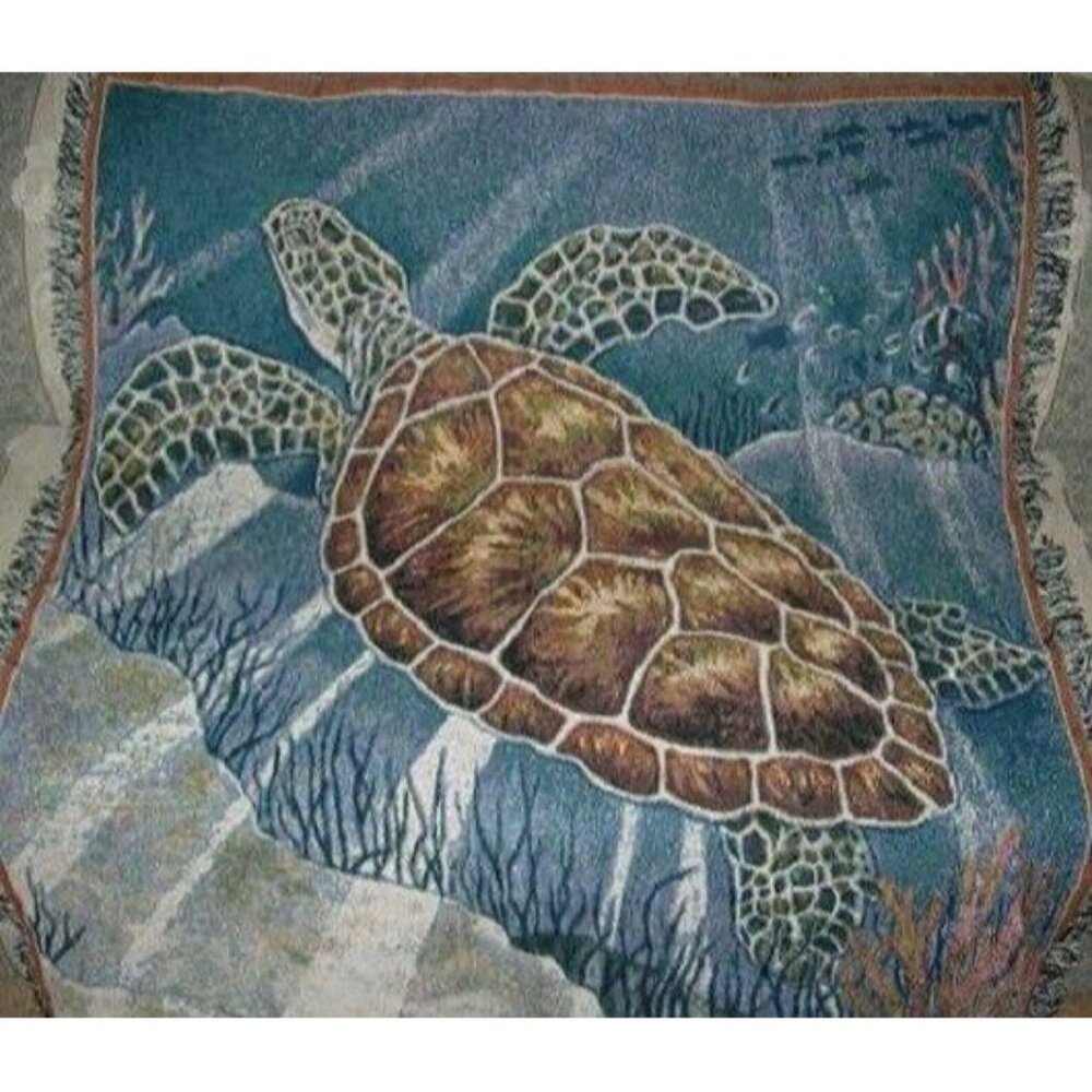 New Large Sea Turtle Afghan Throw Gift Blanket Ocean Honu Turtles Tortoise NIP - Picture 2 of 2